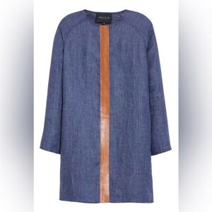Lafayette 148 Berkeley Leather Trim Linen Coat Small NWT $798
